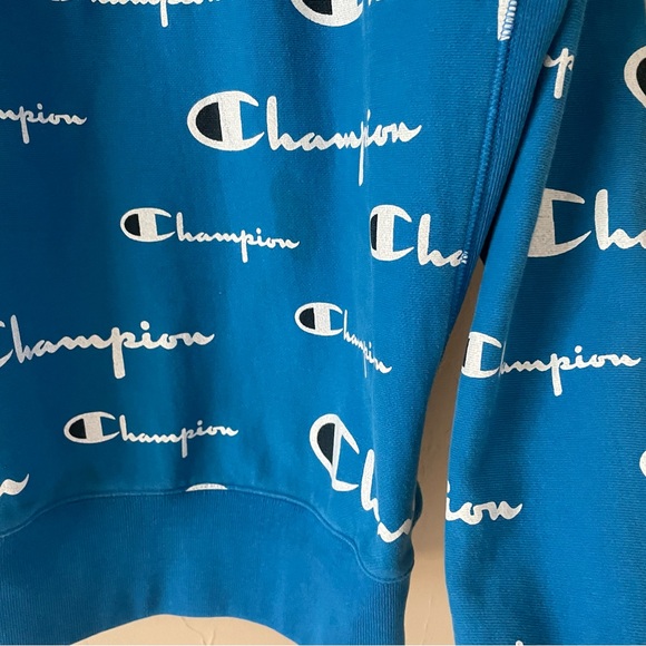 Champion Men's Reverse Weave Pullover Hoodie size Large. all-over logo print - Picture 6 of 7